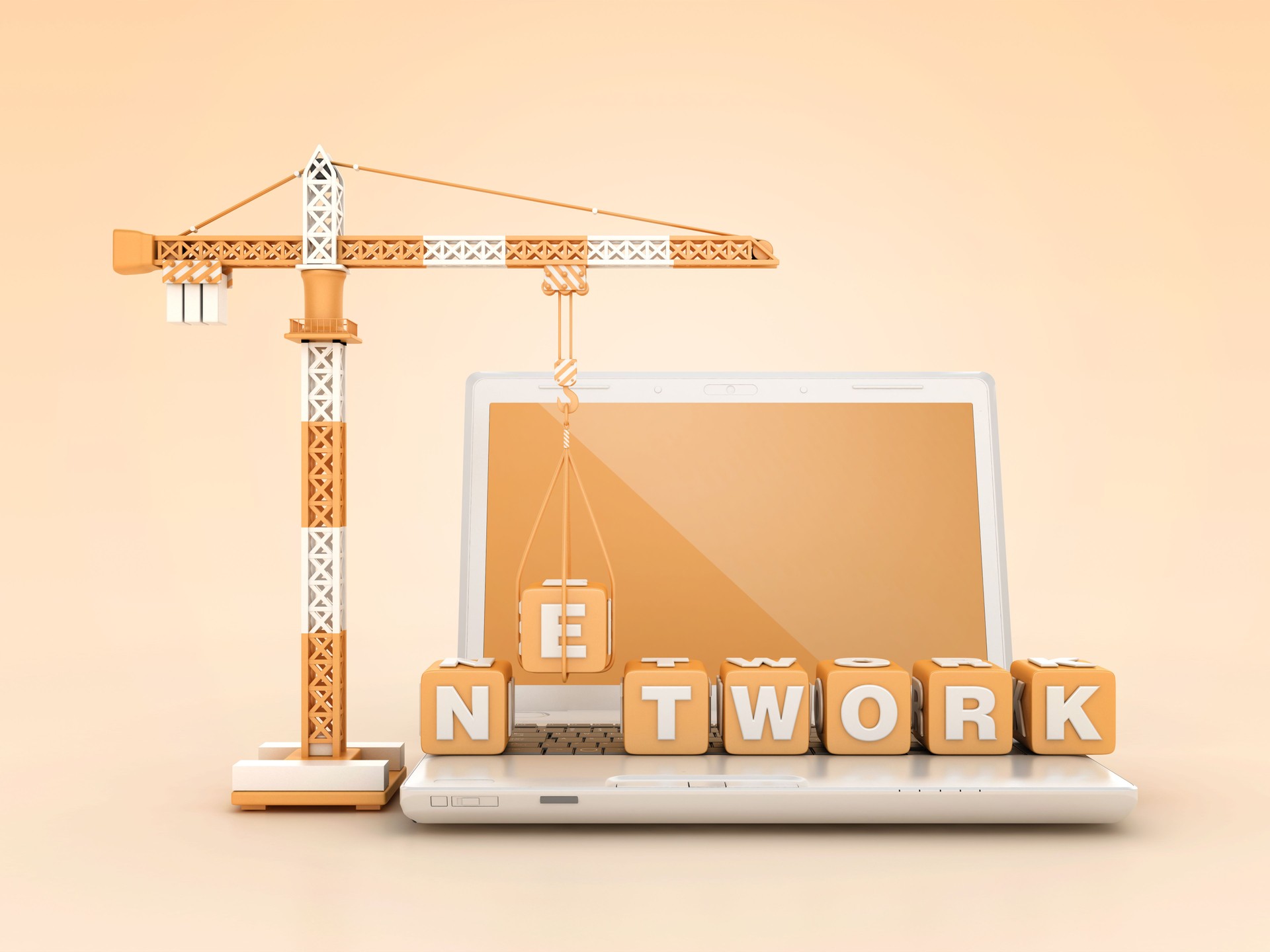 NETWORK Blocks with Tower Crane on Computer Laptop